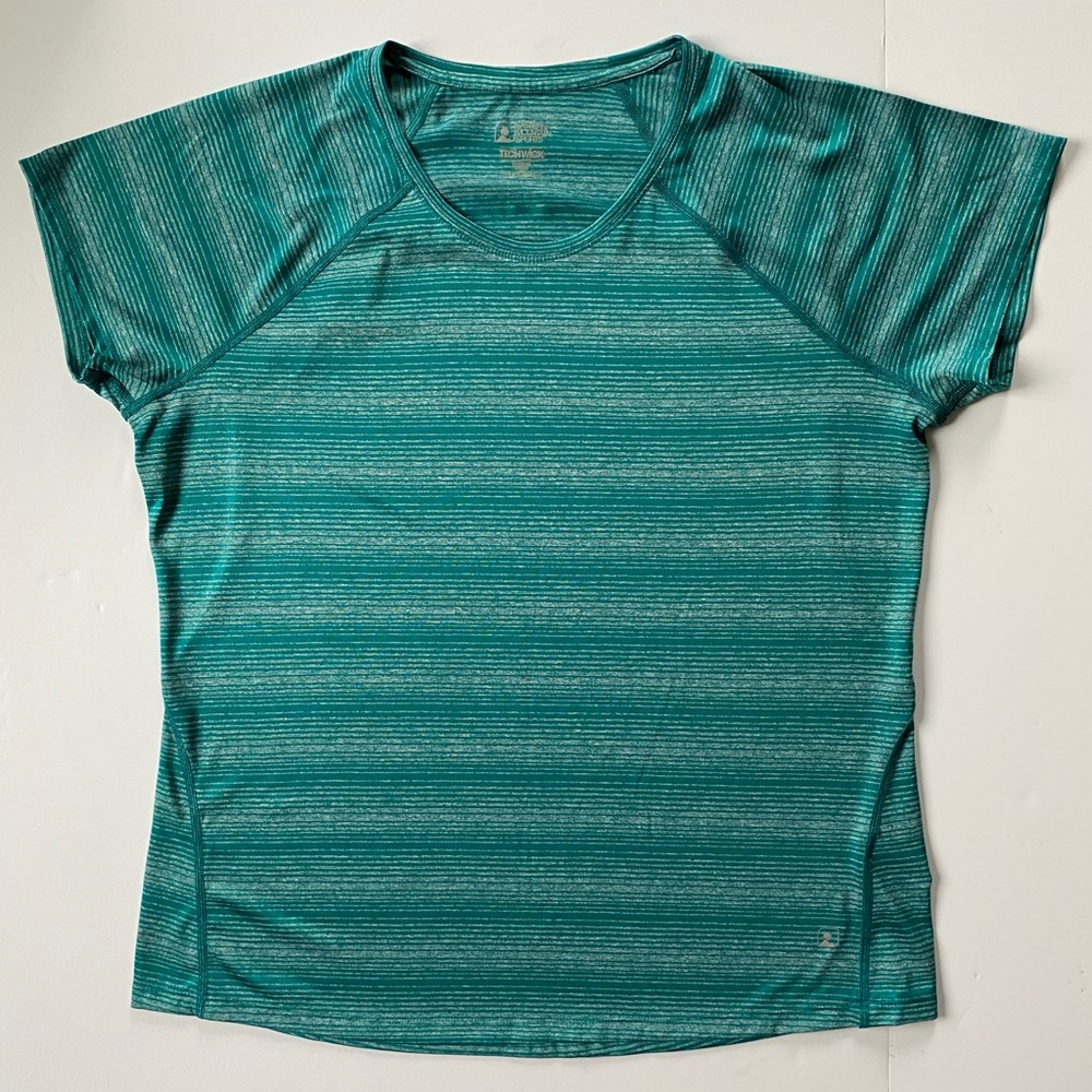 Eastern Mountain Sports Techwick Shirt Size Large Aqua Green Short Sleeve Sporty